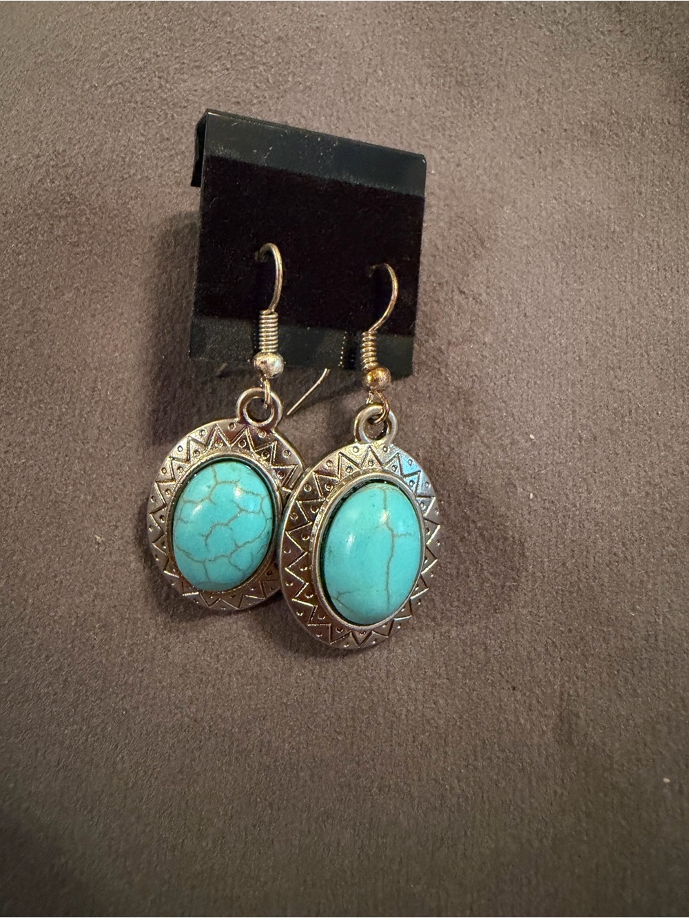 Turquoise Stone Oval Dangle Earrings - Women Jewelry